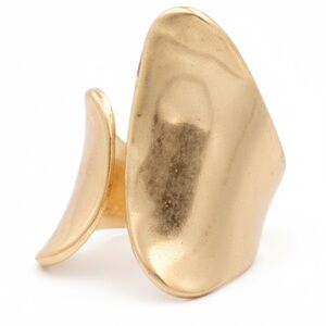 Womens Stainless Steel Hammered Worn Gold Adjustable Ring